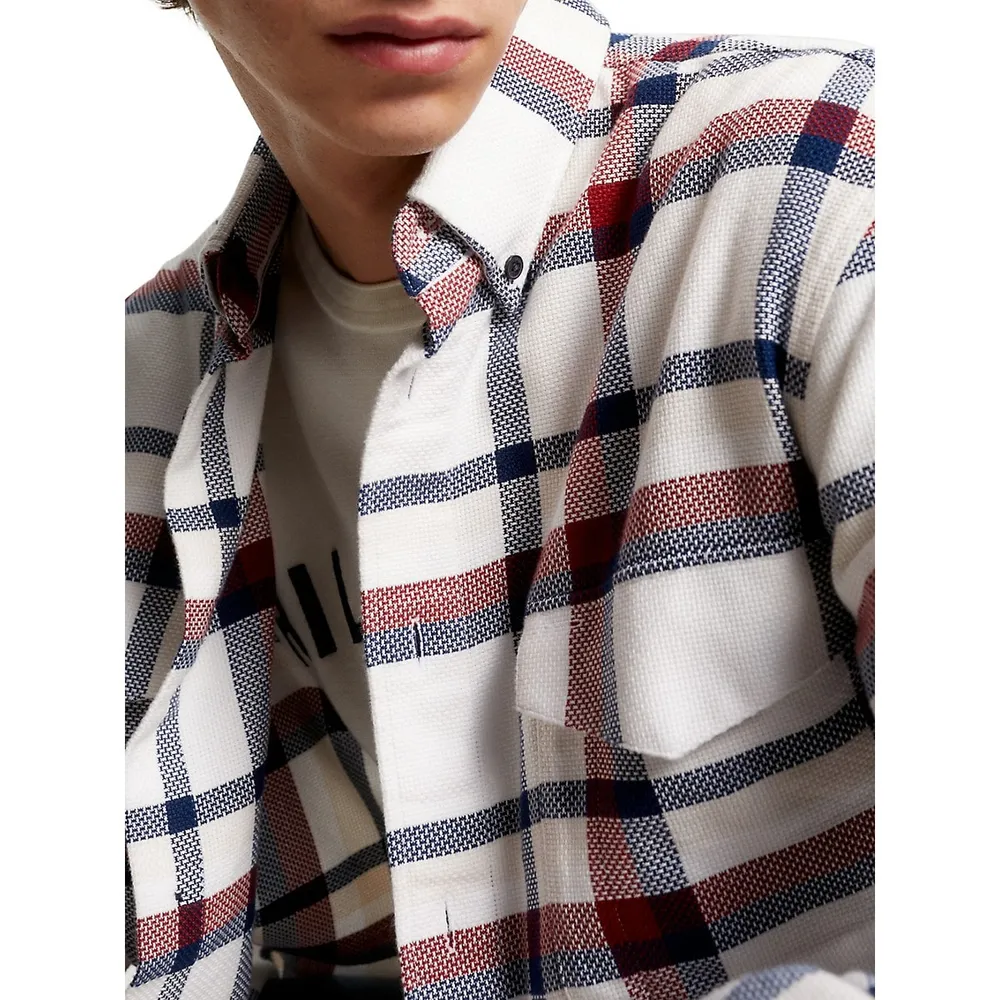 Relaxed-Fit Global Texture Plaid Overshirt