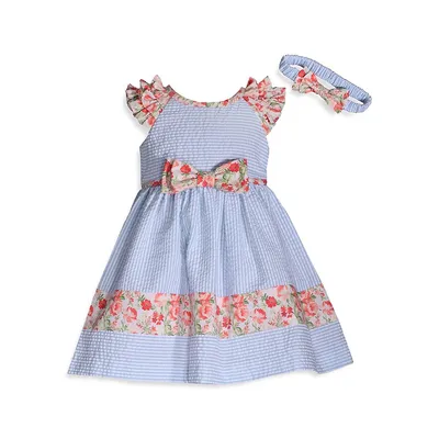 Baby Girl's 3-Piece Mixed-Print Seersucker Dress, Headband & Panty Set