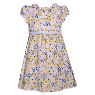 Little Girl's Peter Pan Daisy & Bee Print Empire Dress