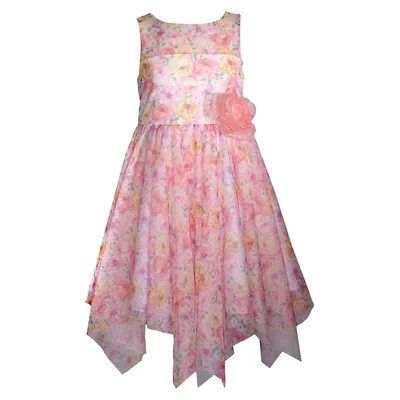 Little Girl's Floral Hanky-Hem Party Dress