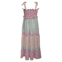 Girl's Floral Colourblock Maxi Dress