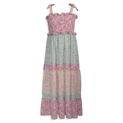 Girl's Floral Colourblock Maxi Dress