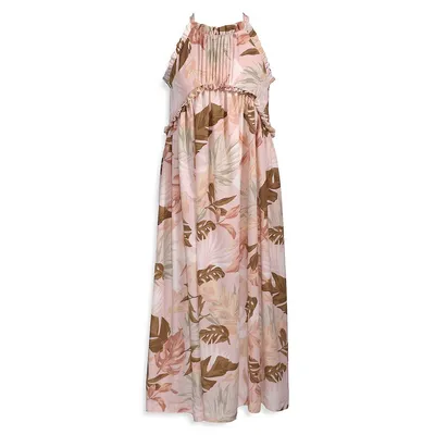 Girl's Tropical-Print Chiffon Maxi Dress