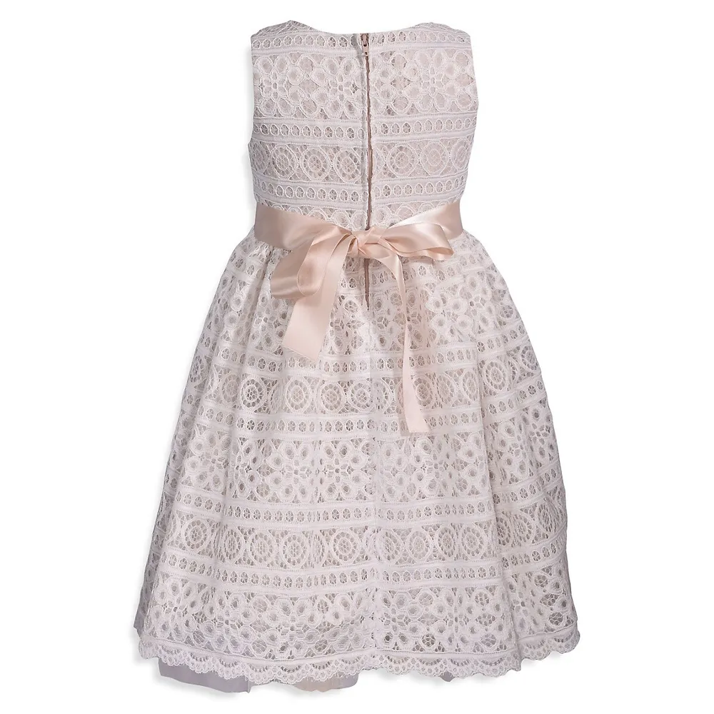 Little Girl's Floral Banded Lace Drindle Dress