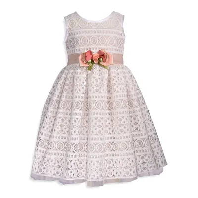 Little Girl's Floral Banded Lace Drindle Dress