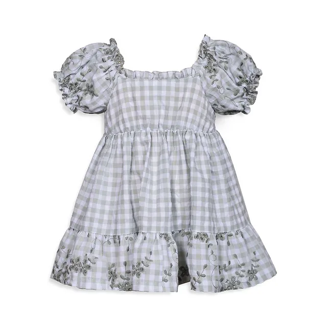 Metallic Puff-Sleeve Smocked Dress for Girls