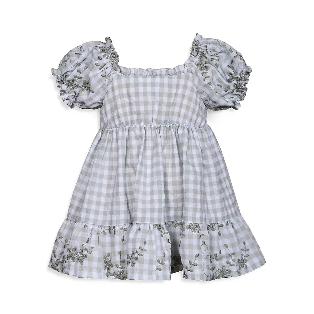 Little Girl's Puffy Smocked Check Dress
