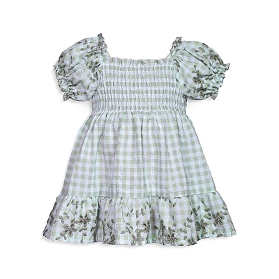 Little Girl's Puffy Smocked Check Dress