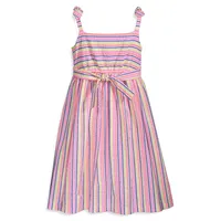 Little Girl's Knotted Sleeveless Seersucker A-Line Dress