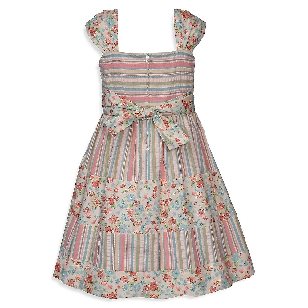 Little Girl's 2-Piece Mixed-Print Dress & Purse Set