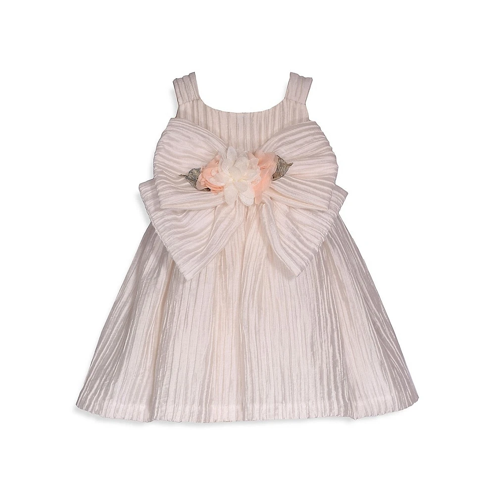 Baby Girl's Pleated Taffeta Big Bow Dress & Bloomer Set