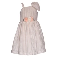 Girl's One-Shoulder Pleated Taffeta Dress