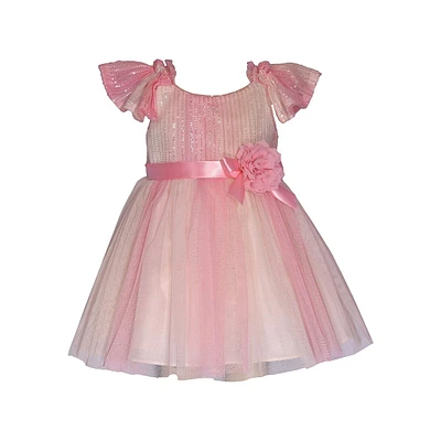 Little Girl's Sequin Mesh Flutter-Sleeve Dress