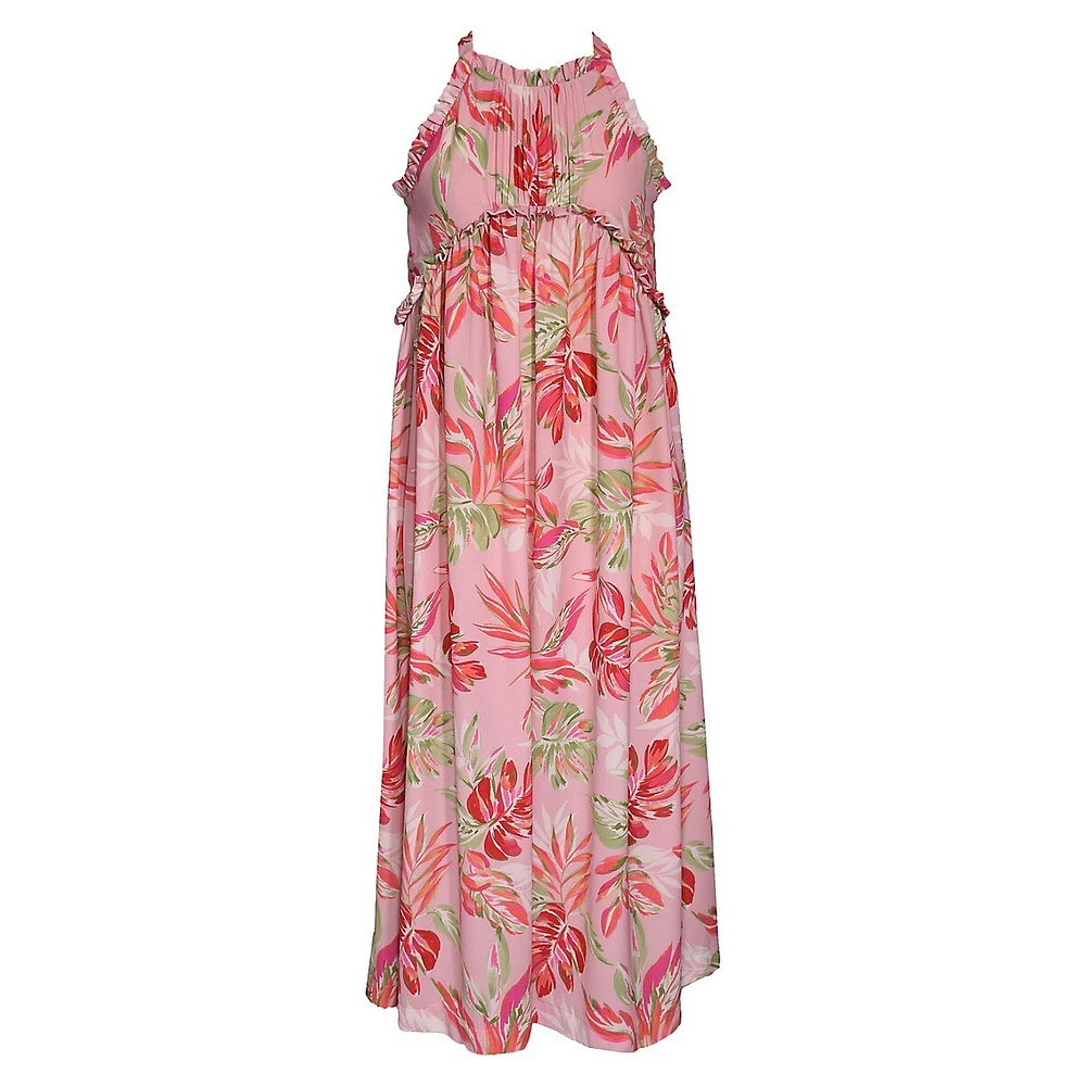 Girl's Floral Crepe Maxi Dress