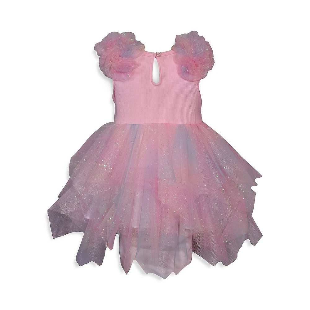 Baby Girl's Rainbow-Mesh & Handkerchief-Hem Party Dress