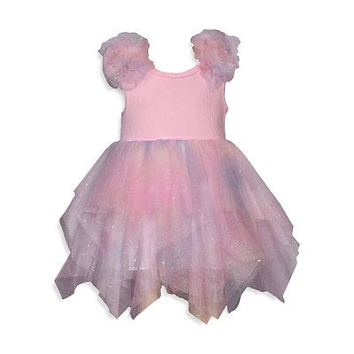 Baby Girl's Rainbow-Mesh & Handkerchief-Hem Party Dress