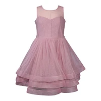 Girl's Illusion-Neck Sparkle & Mesh Dress