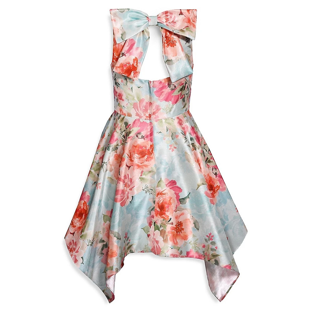 Girl's Floral Open-Back Sharkbite-Hem Dress