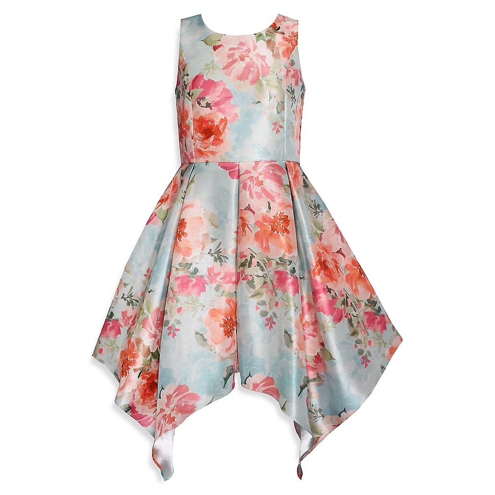 Girl's Floral Open-Back Sharkbite-Hem Dress