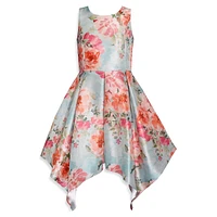 Girl's Floral Open-Back Sharkbite-Hem Dress