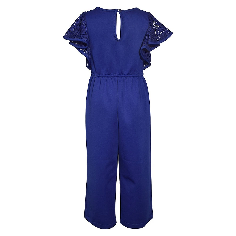 Girl's Lace & Crepe Flutter-Sleeve Jumpsuit