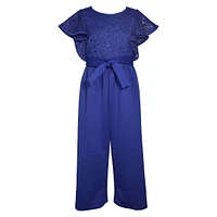 Girl's Lace & Crepe Flutter-Sleeve Jumpsuit