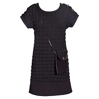 Girl's Pucker-Knit Shift Dress & Purse