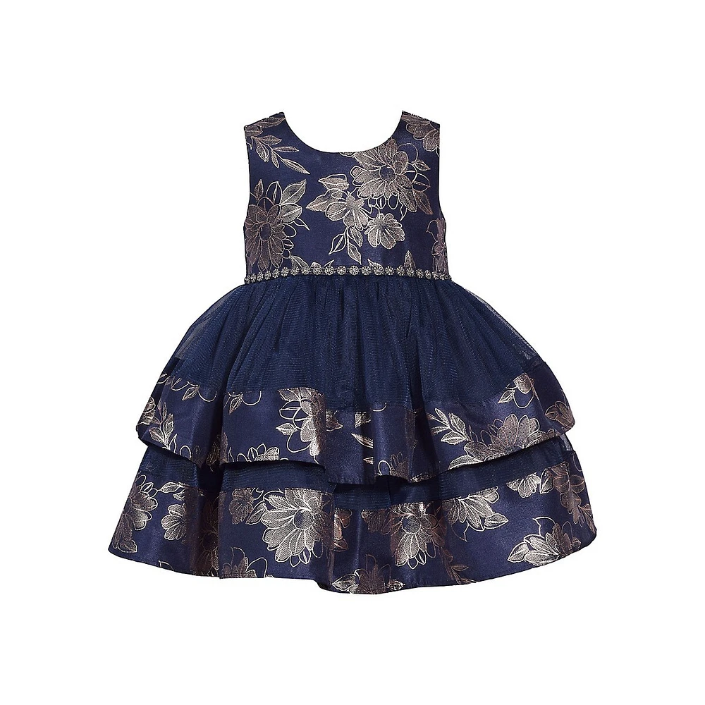 Little Girl's Sleeveless Foiled Tiered Dress