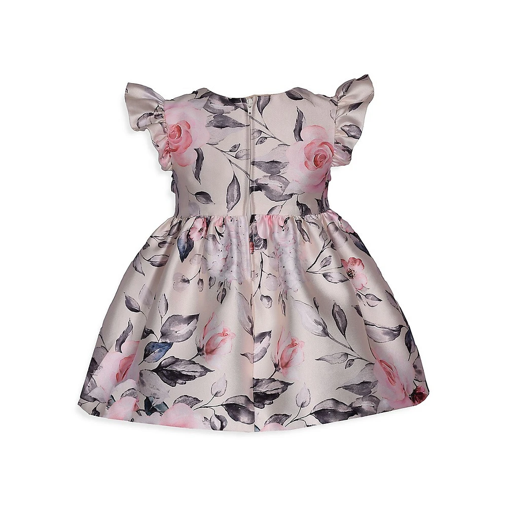 Baby Girl's Bow-Front Floral Mikado Dress