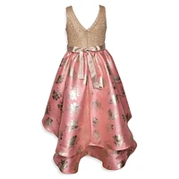 Girl's Sequin & Foil Floral-Print Special Occasion Dress