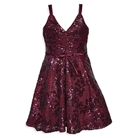 Girl's Strappy Crossover Foral Lace Sequin Party Dress