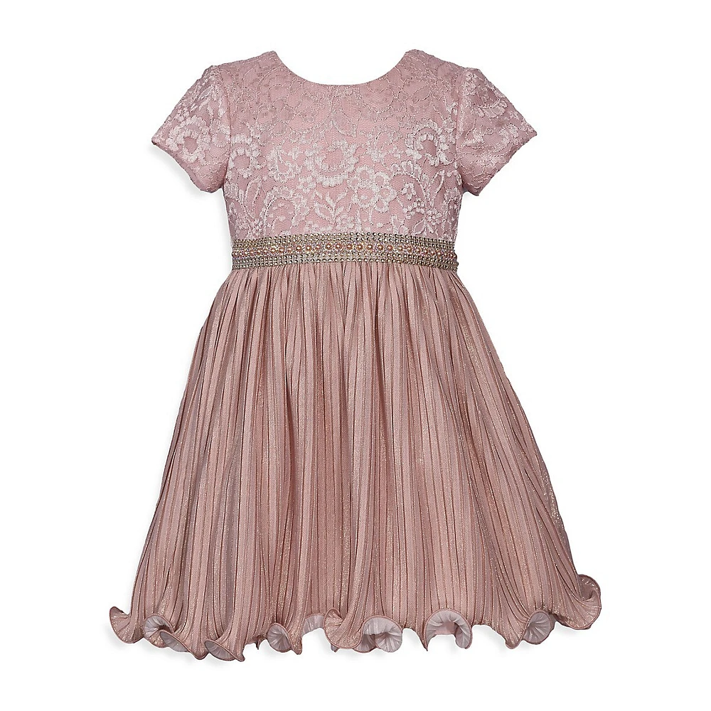 Little Girl's Lace & Foiled Pleated Wire-Hem Dress