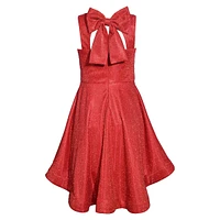 Girl's V-Neck Sparkle Bow-Back Dress