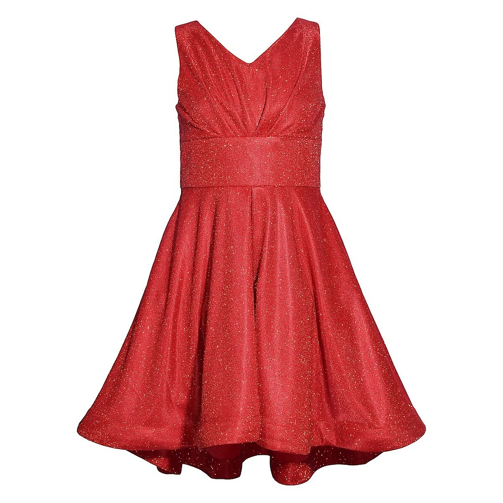 Girl's V-Neck Sparkle Bow-Back Dress