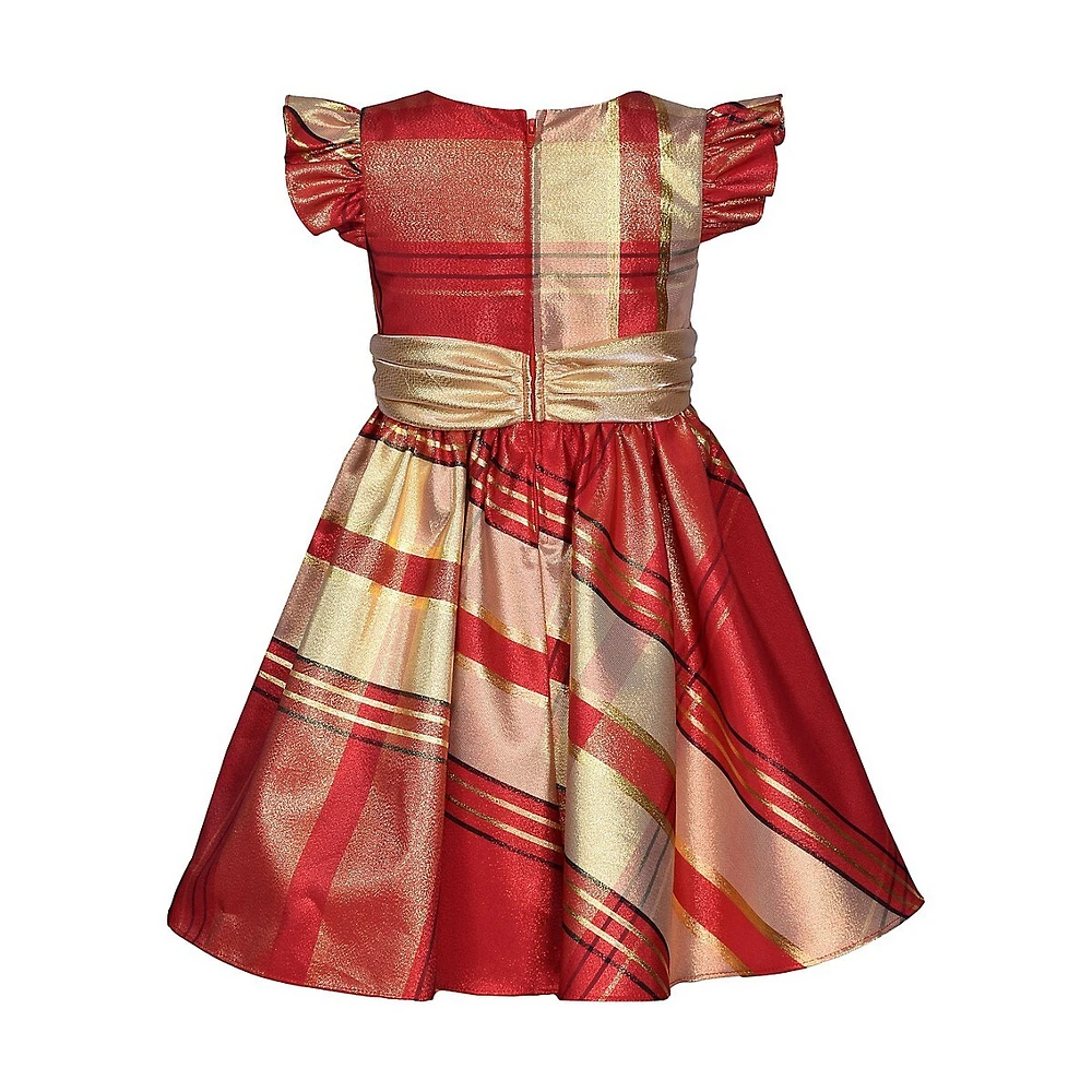Little Girl's Plaid Party Dress With Oversized Bow