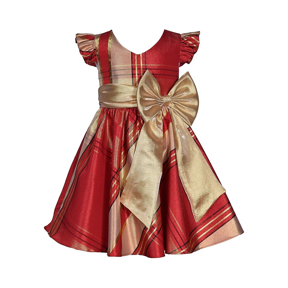 Little Girl's Plaid Dress With Oversized Bow