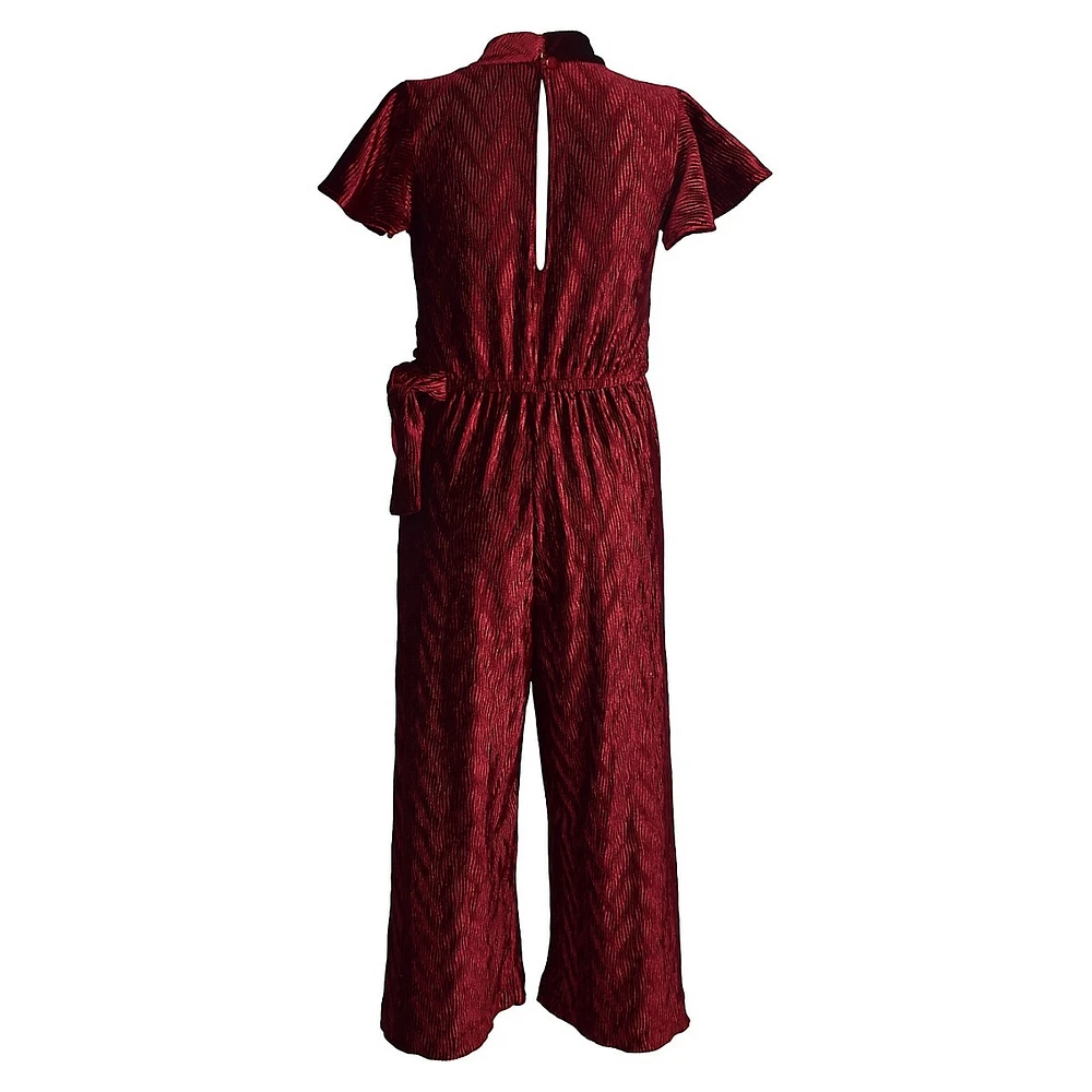 Girl's Pleated Velvet Choker Jumpsuit