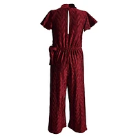 Girl's Pleated Velvet Choker Jumpsuit