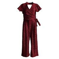 Girl's Pleated Velvet Choker Jumpsuit