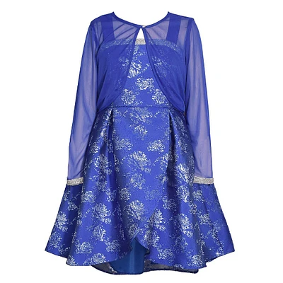 Girl's 2-Piece Sheer Cardigan & Brocade Tulip Dress Set