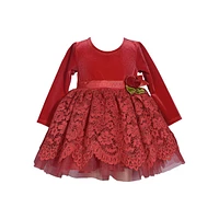 Little Girl's Stretch Velvet & Scalloped Lace Dress