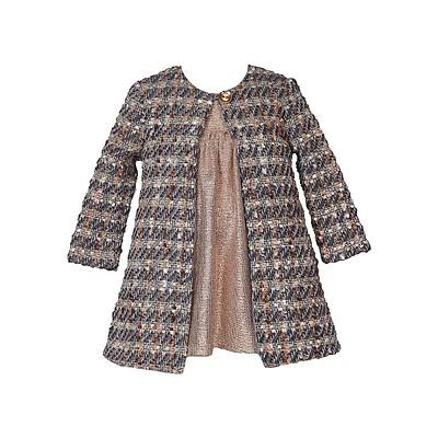 Little Girl's 2-Piece Foil Knit Dress & Sparkle Tweed Coat Set