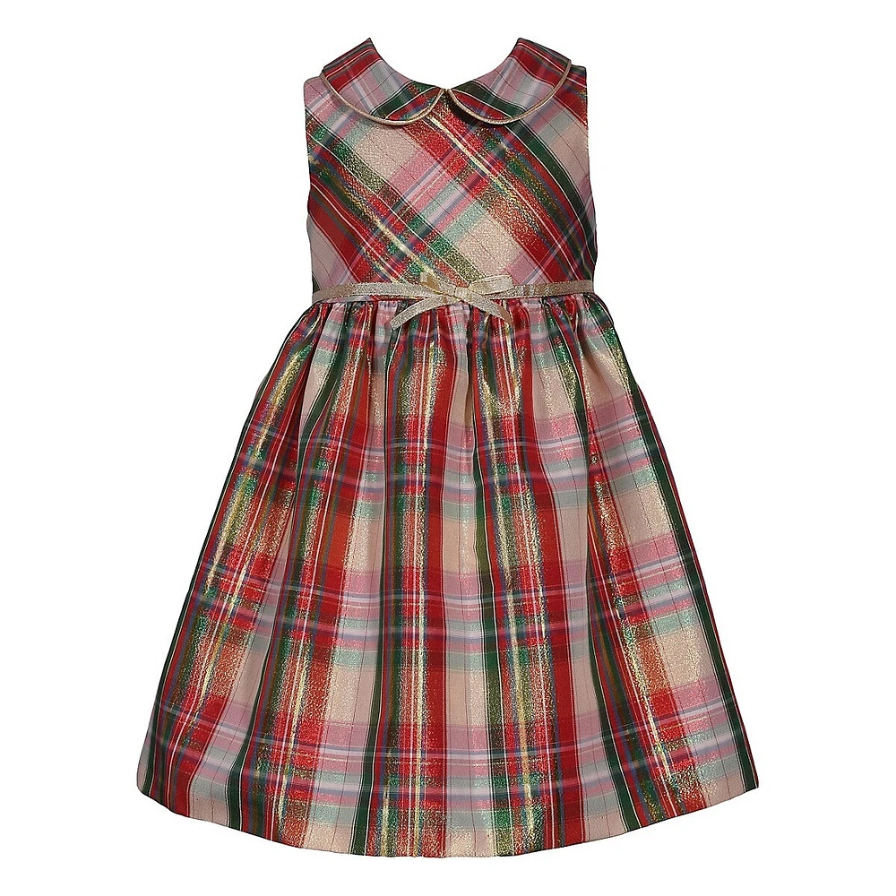 Little Girl's Taffeta Plaid Dress & Ruffled Knit Coat