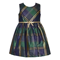 Little Girl's Taffeta Plaid Dress & Textured Collar Bow Coat