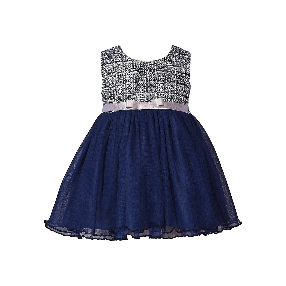 Little Girl's Mesh Ballerina Dress & Sparkle Bouclé Button Coat