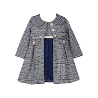 Little Girl's Mesh Ballerina Dress & Sparkle Bouclé Button Coat