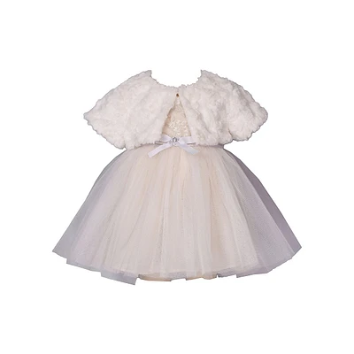 Ensemble 2 pièces cardigan en fausse fourrure et robe ballerine maille pour petite fille