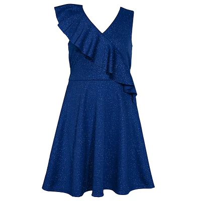 Girl's Sparkle Side Ruffle Skater Dress