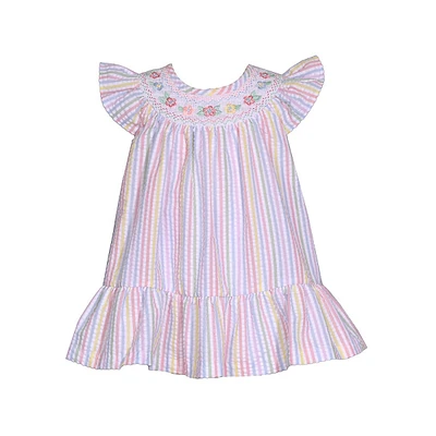 Ensemble robe et bloomer en seersucker rayé à smocks pour bébé fille