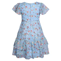 Girl's Embroidered Mesh Floral Dress